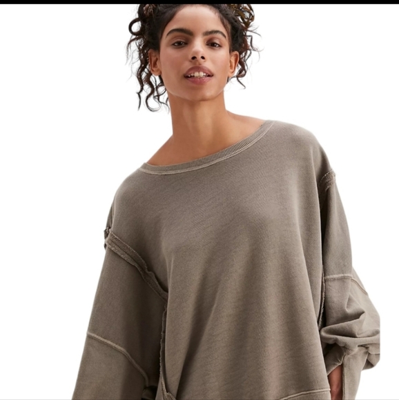 NWOT FREE PEOPLE CAMDEN Dolphin Gray OVERSIZED PULLOVER Sweatshirt - Picture 1 of 9